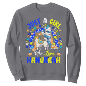 A Girl Loves Hanukkah Sweatshirt Funny Sloth On Llama Jewish Holiday Gift TS12 Charcoal Print Your Wear