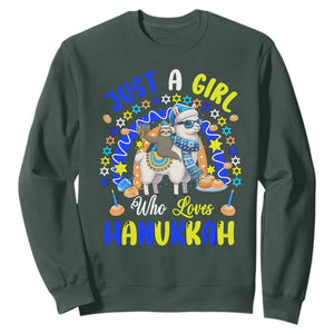A Girl Loves Hanukkah Sweatshirt Funny Sloth On Llama Jewish Holiday Gift TS12 Dark Forest Green Print Your Wear