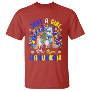 A Girl Loves Hanukkah T Shirt Funny Sloth On Llama Jewish Holiday Gift TS12 Red Print Your Wear