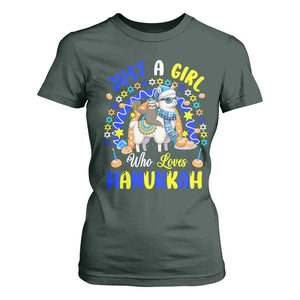 A Girl Loves Hanukkah T Shirt For Women Funny Sloth On Llama Jewish Holiday Gift TS12 Dark Forest Green Print Your Wear