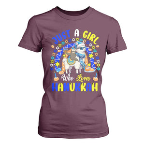 A Girl Loves Hanukkah T Shirt For Women Funny Sloth On Llama Jewish Holiday Gift TS12 Maroon Print Your Wear