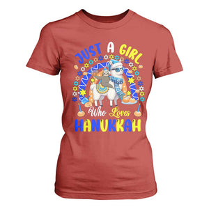 A Girl Loves Hanukkah T Shirt For Women Funny Sloth On Llama Jewish Holiday Gift TS12 Red Print Your Wear