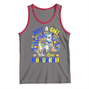 A Girl Loves Hanukkah Tank Top Funny Sloth On Llama Jewish Holiday Gift TS12 Deep Heather Red Print Your Wear