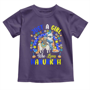 A Girl Loves Hanukkah Toddler T Shirt Funny Sloth On Llama Jewish Holiday Gift TS12 Purple Print Your Wear