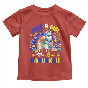 A Girl Loves Hanukkah Toddler T Shirt Funny Sloth On Llama Jewish Holiday Gift TS12 Red Print Your Wear