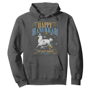 Funny Happy Hanukkah Llama Be Our Guest For Eight Nights Gift Hoodie Funny Hanukkah Gift TS12 Dark Heather Print Your Wear