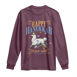 Funny Happy Hanukkah Llama Be Our Guest For Eight Nights Gift Long Sleeve Shirt Funny Hanukkah Gift TS12 Maroon Print Your Wear