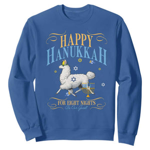 Funny Happy Hanukkah Llama Be Our Guest For Eight Nights Gift Sweatshirt Funny Hanukkah Gift TS12 Royal Blue Print Your Wear
