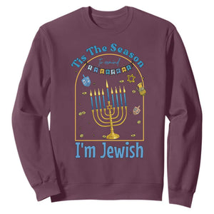 Funny Hanukkah Gift Sweatshirt Tis The Season To Remind Everyone Im Jewish TS12 Maroon Print Your Wear
