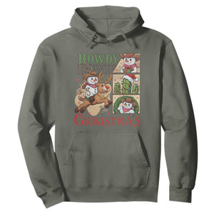 Funny Snowman Cowboy Howdy Christmas Hoodie Western Holiday Gift TS12 Military Green Print Your Wear