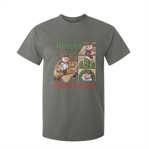 Funny Snowman Cowboy Howdy Christmas T Shirt For Kid Western Holiday Gift TS12 Military Green Print Your Wear