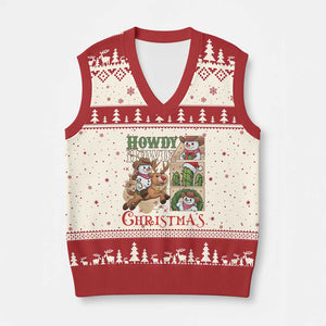 Funny Snowman Cowboy Howdy Xmas V-Neck Knit Sweater Vest Western Holiday Gift TS12 Beige Red Print Your Wear