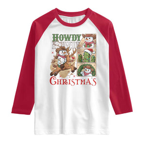 Funny Snowman Cowboy Howdy Christmas Raglan Shirt Western Holiday Gift TS12 White Red Print Your Wear