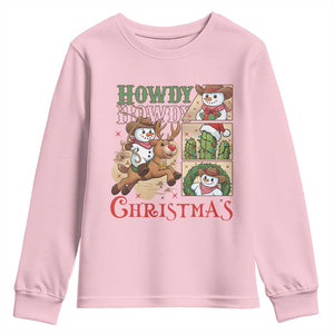 Funny Snowman Cowboy Howdy Christmas Youth Sweatshirt Western Holiday Gift TS12 Light Pink Print Your Wear