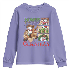 Funny Snowman Cowboy Howdy Christmas Youth Sweatshirt Western Holiday Gift TS12 Violet Print Your Wear