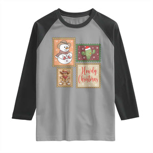 Howdy Christmas Postage Stamp Raglan Shirt Western Life Holiday Gift TS12 Sport Gray Black Print Your Wear