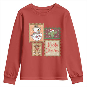 Howdy Christmas Postage Stamp Youth Sweatshirt Western Life Holiday Gift TS12 Red Print Your Wear