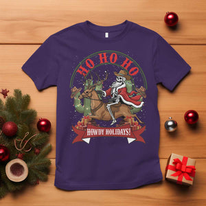 Funny Western Skeleton Cowboy Christmas T Shirt Howdy Holidays TS12 Purple Print Your Wear