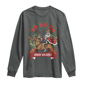 Funny Western Skeleton Cowboy Christmas Long Sleeve Shirt Howdy Holidays TS12 Dark Heather Print Your Wear