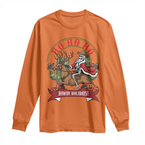Funny Western Skeleton Cowboy Christmas Long Sleeve Shirt Howdy Holidays TS12 Orange Print Your Wear