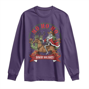 Funny Western Skeleton Cowboy Christmas Long Sleeve Shirt Howdy Holidays TS12 Purple Print Your Wear
