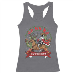 Funny Western Skeleton Cowboy Christmas Racerback Tank Top Howdy Holidays TS12 Charcoal Print Your Wear