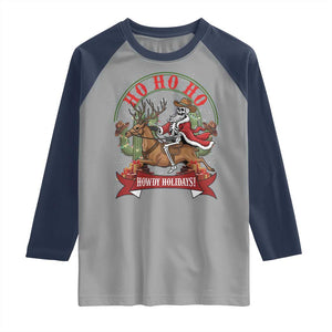 Funny Western Skeleton Cowboy Christmas Raglan Shirt Howdy Holidays TS12 Sport Gray Navy Print Your Wear