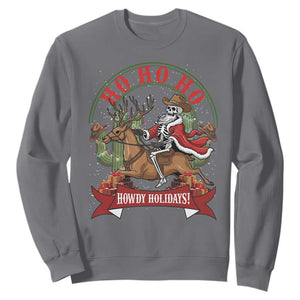 Funny Western Skeleton Cowboy Christmas Sweatshirt Howdy Holidays TS12 Charcoal Print Your Wear