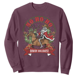 Funny Western Skeleton Cowboy Christmas Sweatshirt Howdy Holidays TS12 Maroon Print Your Wear
