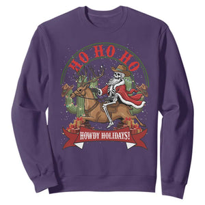 Funny Western Skeleton Cowboy Christmas Sweatshirt Howdy Holidays TS12 Purple Print Your Wear