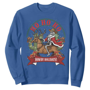 Funny Western Skeleton Cowboy Christmas Sweatshirt Howdy Holidays TS12 Royal Blue Print Your Wear