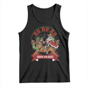 Funny Western Skeleton Cowboy Christmas Tank Top Howdy Holidays TS12 Black Print Your Wear