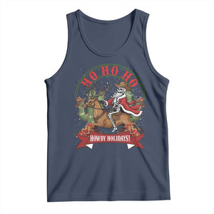Funny Western Skeleton Cowboy Christmas Tank Top Howdy Holidays TS12 Navy Print Your Wear