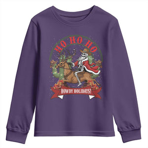 Funny Western Skeleton Cowboy Christmas Youth Sweatshirt Howdy Holidays TS12 Purple Print Your Wear