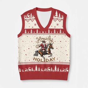 Black Santa Howdy Western Cowboy V-Neck Knit Sweater Vest Xmas Gift TS12 Beige Red Print Your Wear