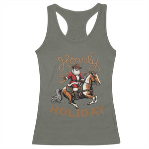 Black Santa Howdy Western Cowboy Racerback Tank Top Christmas Gift TS12 Military Green Print Your Wear