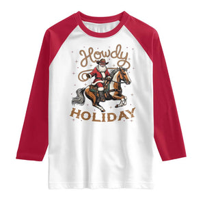 Black Santa Howdy Western Cowboy Raglan Shirt Christmas Gift TS12 White Red Print Your Wear