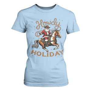 Black Santa Howdy Western Cowboy T Shirt For Women Christmas Gift TS12 Light Blue Print Your Wear