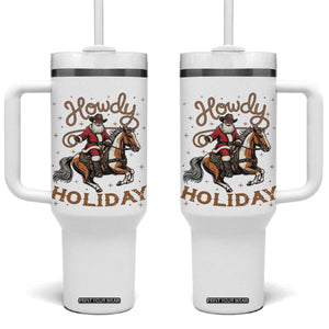 Black Santa Howdy Western Cowboy Tumbler With Handle Christmas Gift TS12 One Size: 40 oz White Print Your Wear