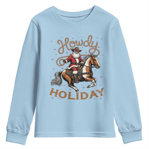 Black Santa Howdy Western Cowboy Youth Sweatshirt Christmas Gift TS12 Light Blue Print Your Wear