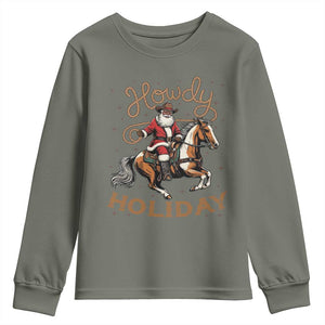 Black Santa Howdy Western Cowboy Youth Sweatshirt Christmas Gift TS12 Military Green Print Your Wear