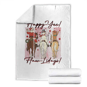 Western Christmas Horse Rider Throw Blanket Happy Yee Haw Lidays TS12 White Print Your Wear