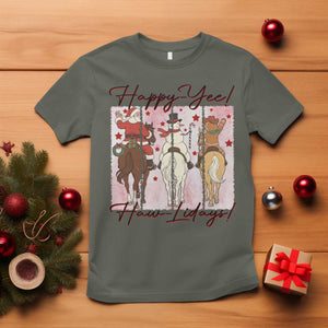 Western Christmas Horse Rider T Shirt Happy Yee Haw Lidays TS12 Military Green Print Your Wear