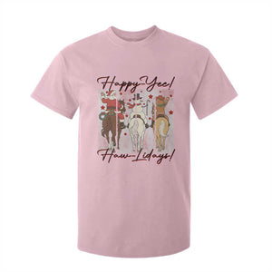 Western Christmas Horse Rider T Shirt For Kid Happy Yee Haw Lidays TS12 Light Pink Print Your Wear