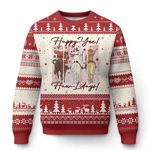 Western Xmas Horse Rider Ugly Christmas Sweater Happy Yee Haw Lidays TS12 Beige Red Print Your Wear