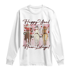 Western Christmas Horse Rider Long Sleeve Shirt Happy Yee Haw Lidays TS12 White Print Your Wear