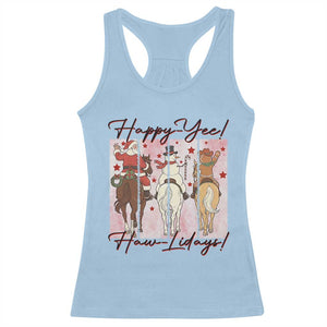 Western Christmas Horse Rider Racerback Tank Top Happy Yee Haw Lidays TS12 Light Blue Print Your Wear