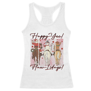 Western Christmas Horse Rider Racerback Tank Top Happy Yee Haw Lidays TS12 White Print Your Wear