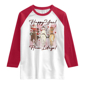 Western Christmas Horse Rider Raglan Shirt Happy Yee Haw Lidays TS12 White Red Print Your Wear