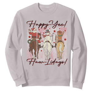 Western Christmas Horse Rider Sweatshirt Happy Yee Haw Lidays TS12 Ice Gray Print Your Wear